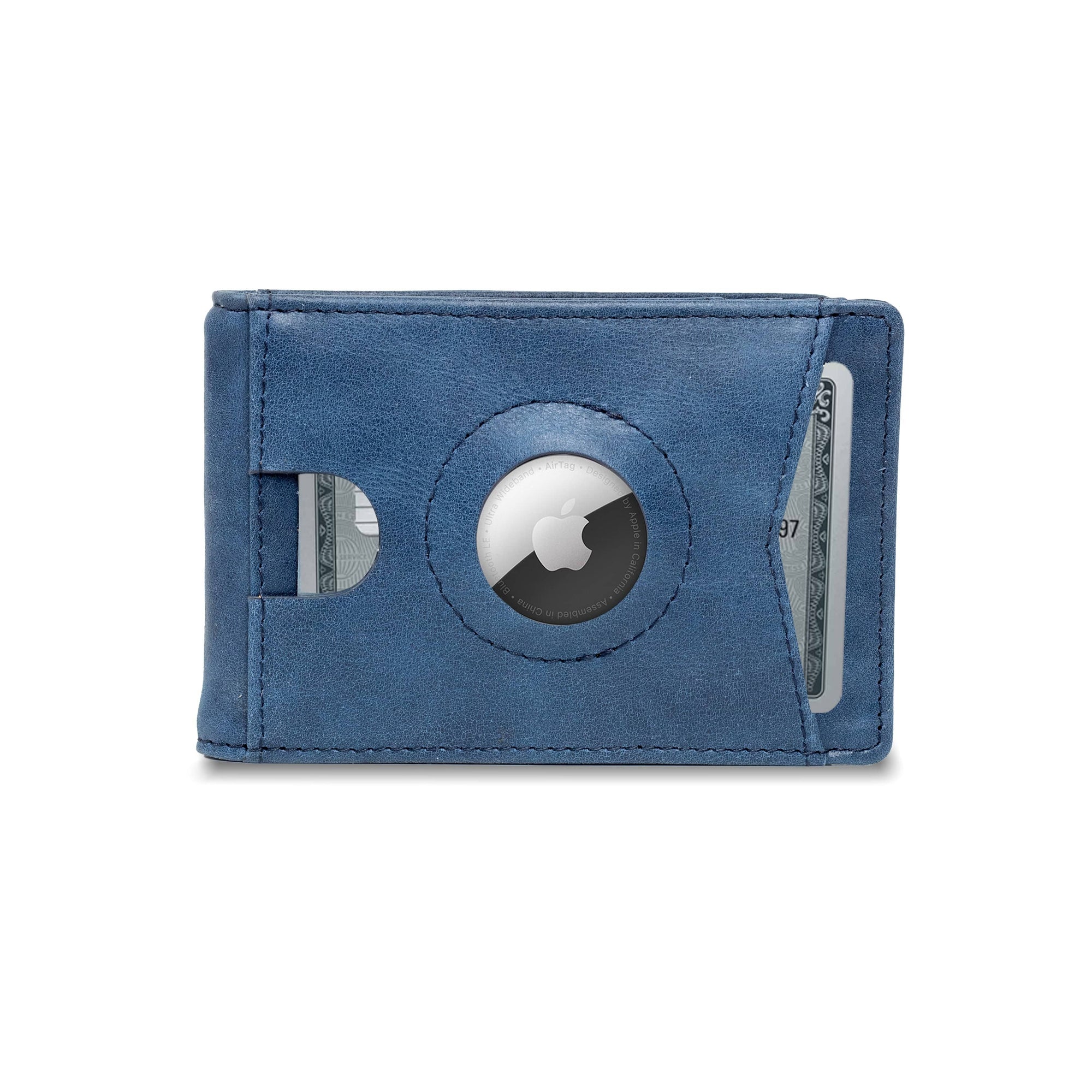 Navy The Bifold Monetial | AirTag Premium Leather Wallet | RFID Blocking | Slim Leather Wallet