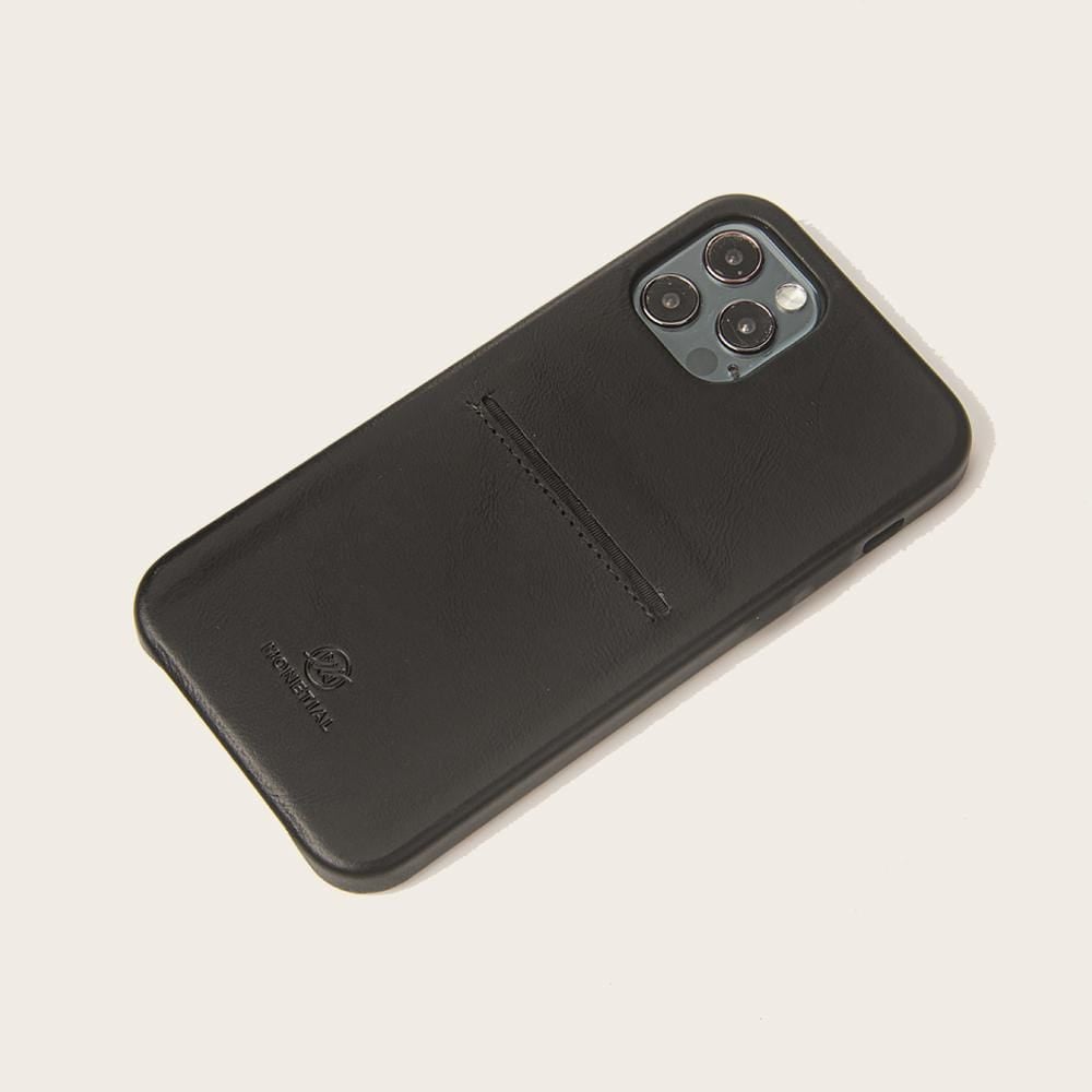 Black Black Premium Leather iPhone Case with Card Holder for iPhone 12 Series | Monetial