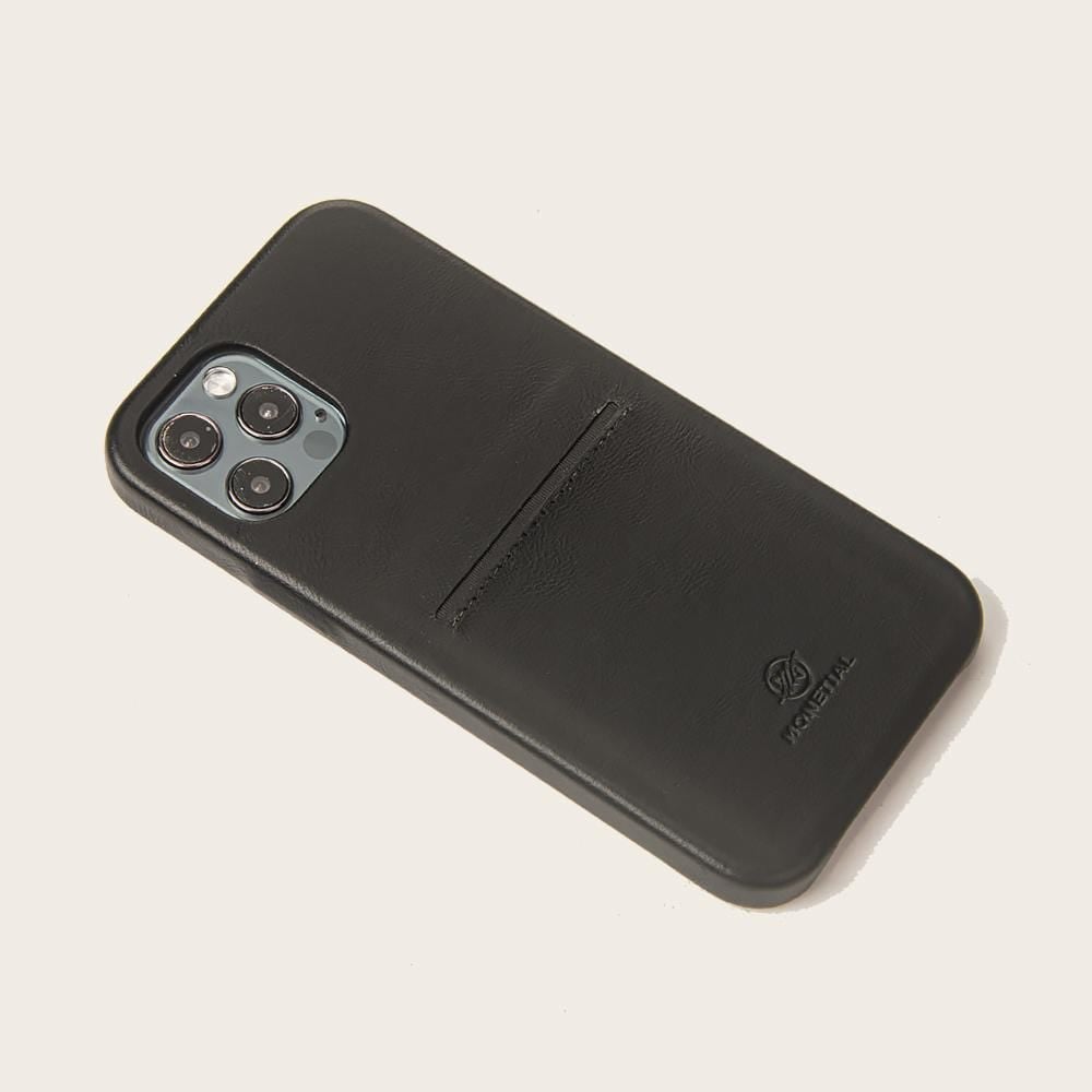 Black Black Premium Leather iPhone Case with Card Holder for iPhone 12 Series | Monetial