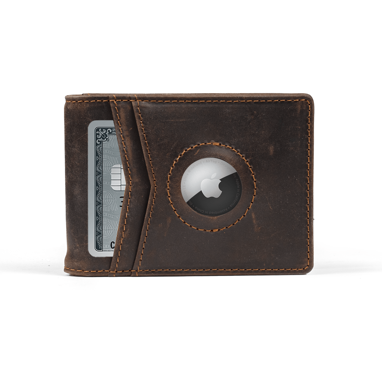 Dark Brown The Bifold Leather AirTag Wallet | Money Clip Wallet | RFID Blocking | Monetial
