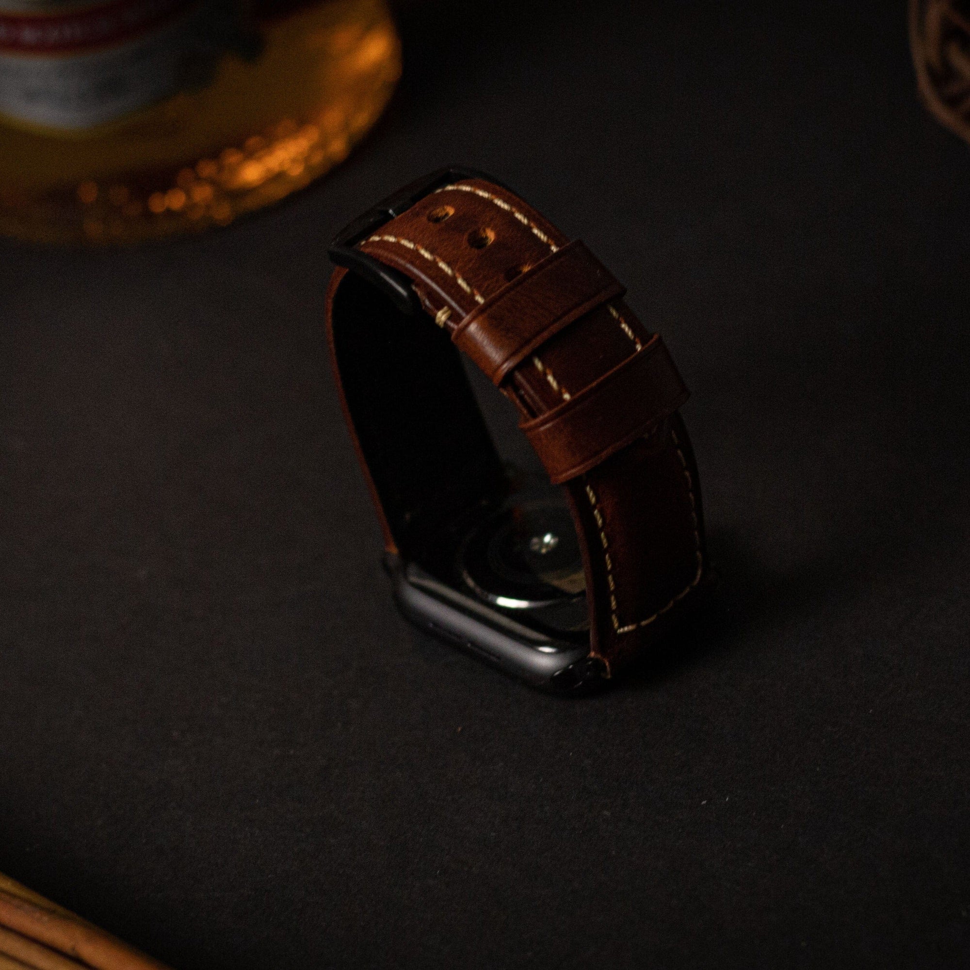 Whiskey / 38/40/41 MM / Black Badalassi Wax Cowhide Leather Strap Monetial Leather Apple Watch Band | Oil Wax Leather Strap | Monetial