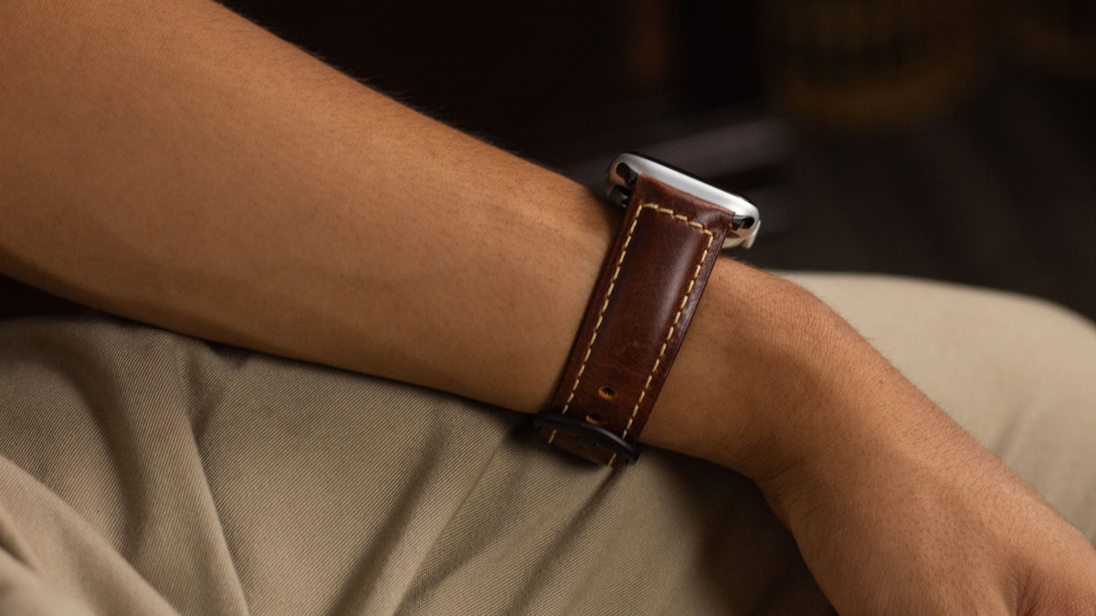 Vachetta Leather Apple Watch Band | French Calfskin Leather | Monetial, Havana / 38mm / 40mm / 41mm
