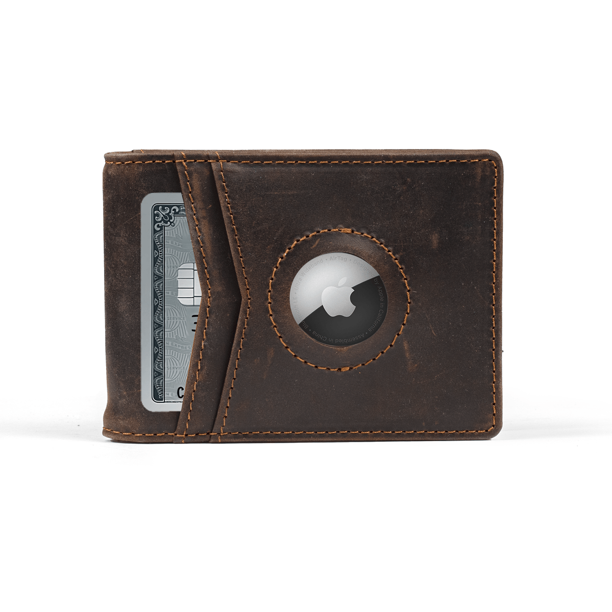 Leather AirTag Wallet, Money Clip Wallet, RFID Blocking