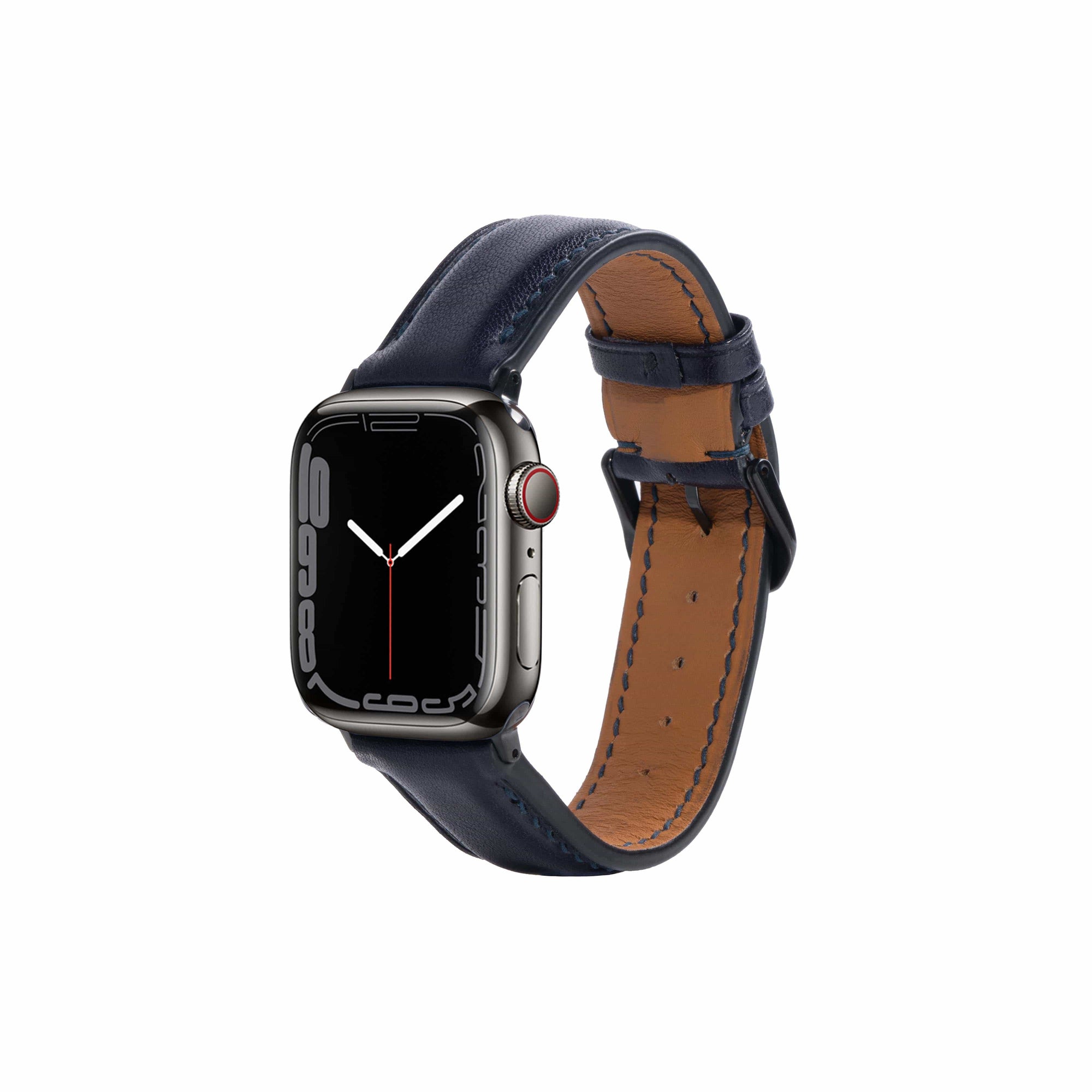 Navy Blue / 38mm / 40mm / 41mm Vachetta Signature Leather Watch Bands For Apple Watch | Monetial